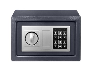 Beyaz arka planda izole edilmiş küçük bir kasa.