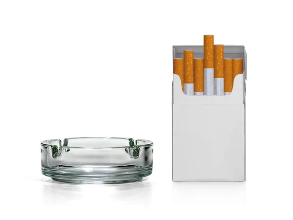 Embalagem Cigarros Isqueiros Isolados Sobre Fundo Branco — Fotografia de Stock