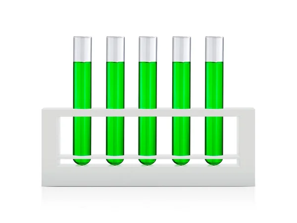 Liquides Verts Dans Des Éprouvettes Isolées Sur Fond Blanc — Photo