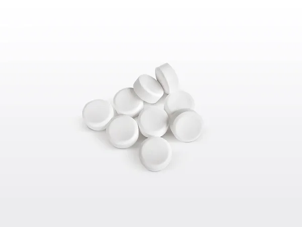 Beyaz Üzerine Beyaz Ağrı Kesici Tabletleri Yığını — Stok fotoğraf