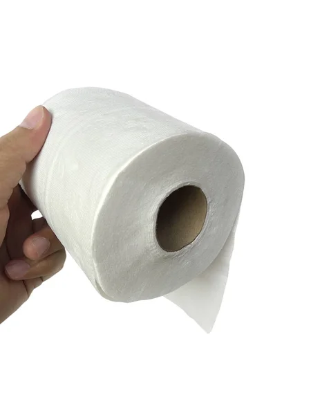 Homme Tenant Papier Tissu Sur Fond Blanc Gros Plan — Photo