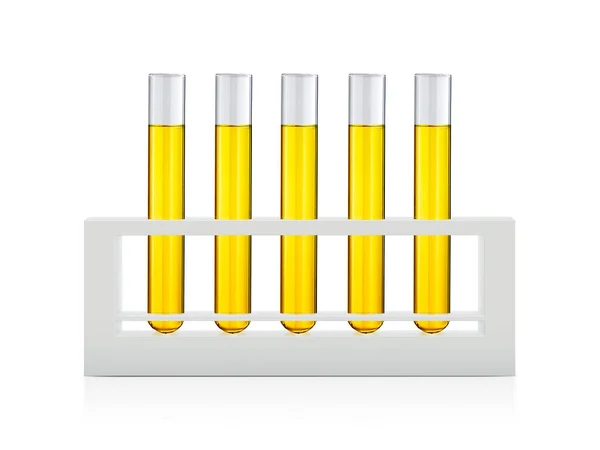 Beyaz Arkaplanda Izole Edilmiş Test Tüplerindeki Sarı Sıvılar — Stok fotoğraf