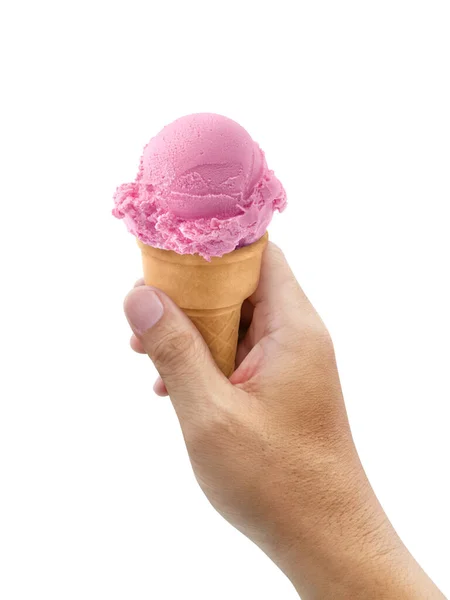 Uomo Che Tiene Mano Una Paletta Gelato Cono — Foto Stock