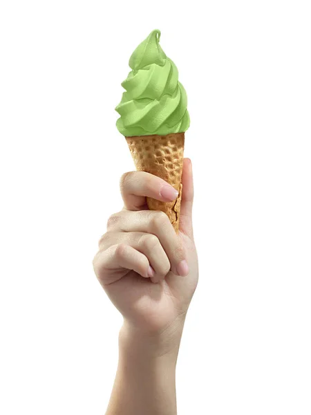 Una Mano Mujer Sosteniendo Cucharada Helado Cono — Foto de Stock