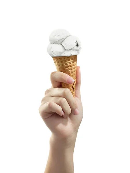 Woman Hand Holding Ice Cream Scoop Cone — Stock Photo, Image