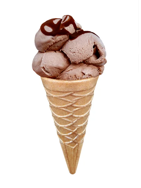 Παγωτό Σοκολάτας Στον Κώνο Λευκό Φόντο — Φωτογραφία Αρχείου