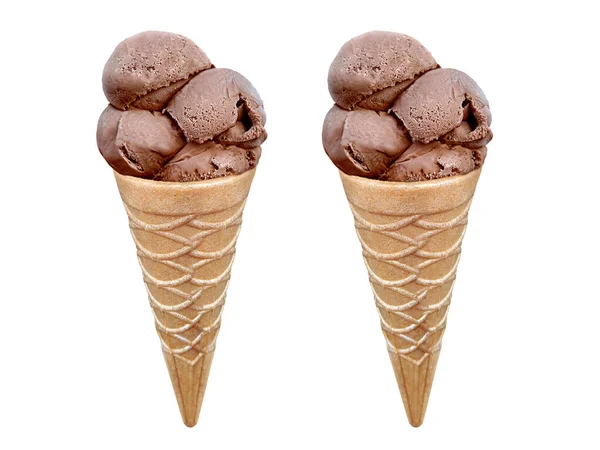 Çikolatalı Dondurma Külahta Beyaz Arka Planda — Stok fotoğraf