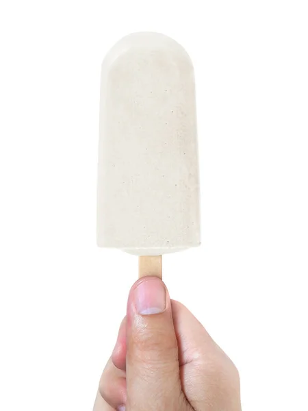 手牵着白色背景的冰淇淋 — 图库照片