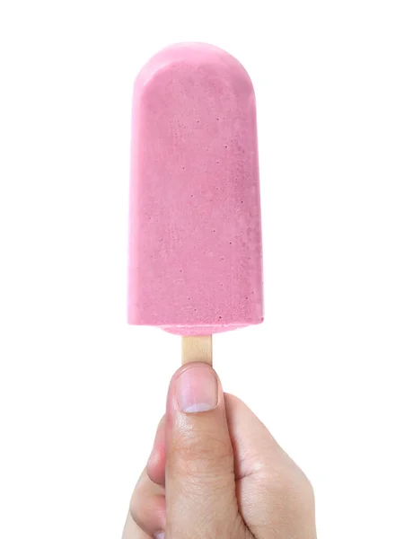 Manos Sosteniendo Helado Aislado Sobre Fondo Blanco —  Fotos de Stock