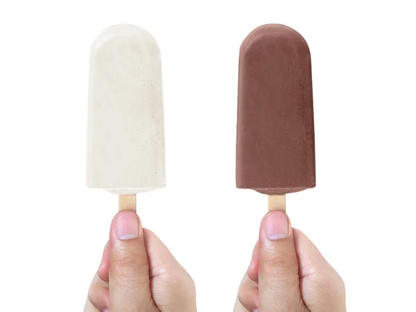 Manos Sosteniendo Helado Aislado Sobre Fondo Blanco — Foto de Stock