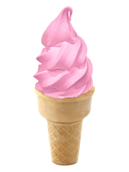 Strawberry Ice Cream Cone White Background — Stock Photo, Image