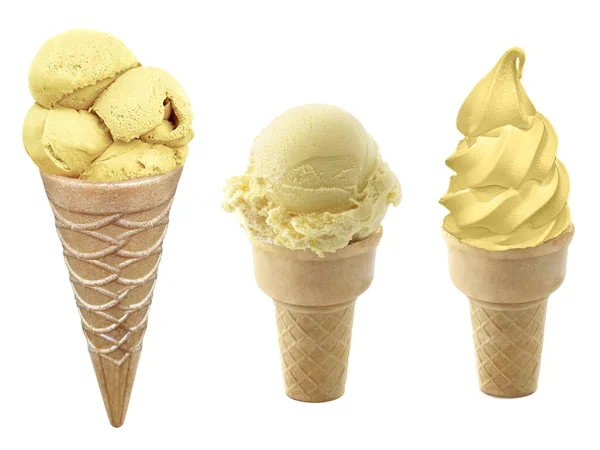 Vanilla Ice Cream Cone White Background — Stock Photo, Image