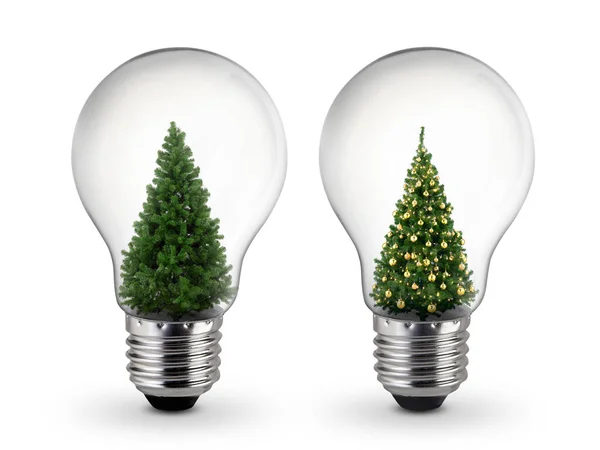 Arbre Noël Décoré Intérieur Ampoule Sur Fond Blanc Concept Inspiration — Photo