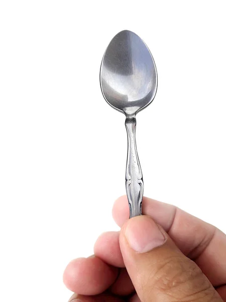 Hand Holding Spoon Isolated White Background — Stock Photo, Image
