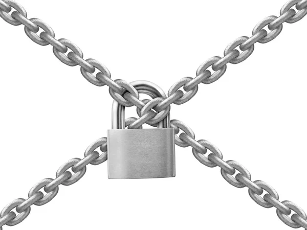 Gray Metal Chain Padlock White Background — Stock Photo, Image