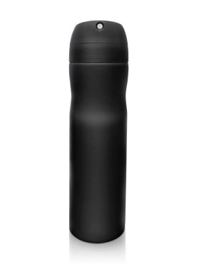 Beyaz arkaplanda siyah şişe spreyi izole edildi