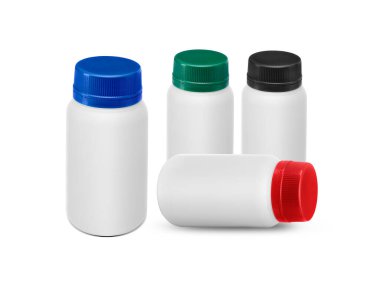 Beyaz arka plan üzerinde izole boş ilaç şişesi