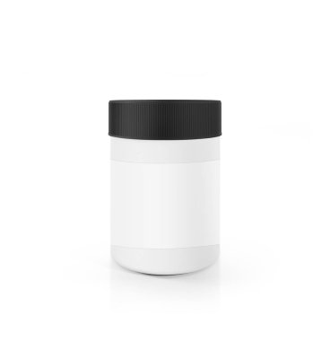 Beyaz arka planda boş etiketli ilaç şişesi modeli. 3d hazırlayıcı