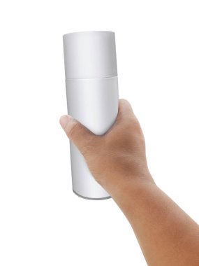  Beyaz arka planda izole edilmiş beyaz sprey şişesi