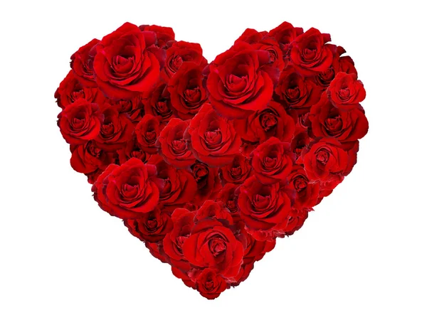 Ziua Îndrăgostiților Inima Făcută Din Trandafiri Roșii Izolată Fundal Alb — Fotografie, imagine de stoc