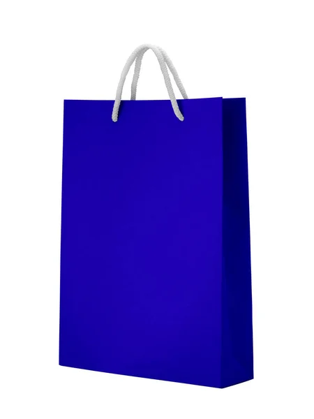 Bolso Papel Azul Vacío Aislado Sobre Fondo Blanco Para Diseño — Foto de Stock