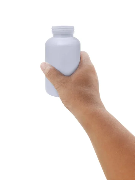Bottle Medicine Hand Isolated White Background — 图库照片