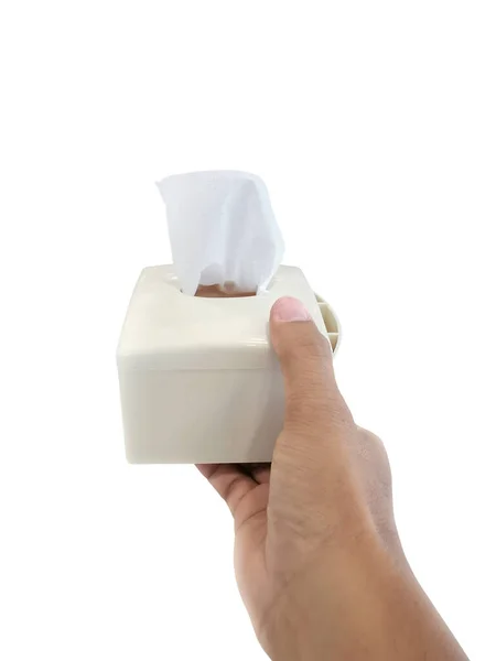 Hand Hold Toilet Paper Box White Background — Stock Photo, Image