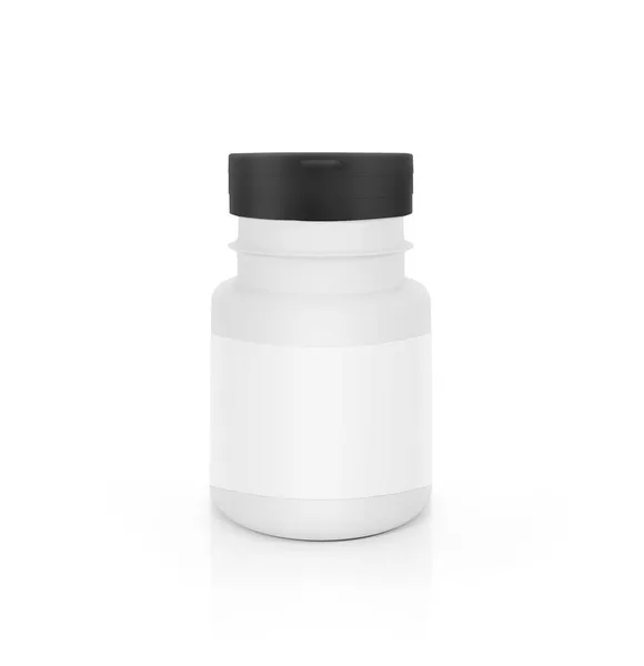Makieta Butelki Tabletek Pustą Etykietą Izolowaną Białym Tle Renderowanie — Zdjęcie stockowe