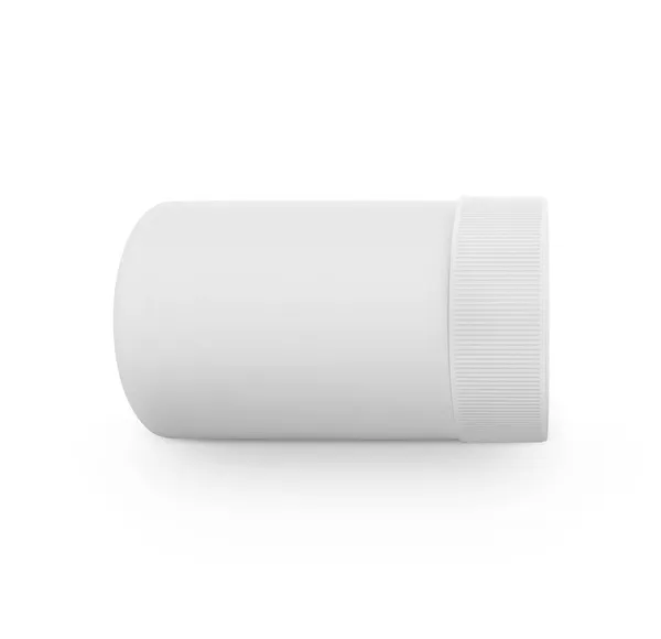 Shiny白圆形底座平台上的机油塑料罐 — 图库照片