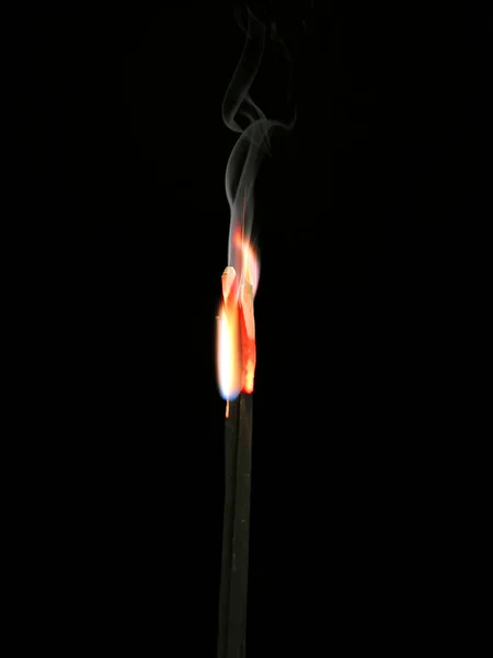 Burning Fire Incense Sticks Black Background Praying Worship Buddha Hindu — Stock Photo, Image
