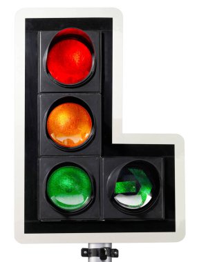 Beyaz arkaplanda trafik ışığı izole edildi