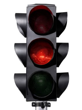 Beyaz arkaplanda trafik ışığı izole edildi