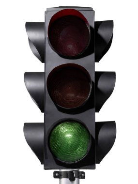 Beyaz arkaplanda trafik ışığı izole edildi
