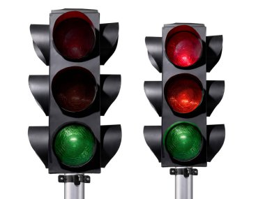 Beyaz arkaplanda trafik ışığı izole edildi