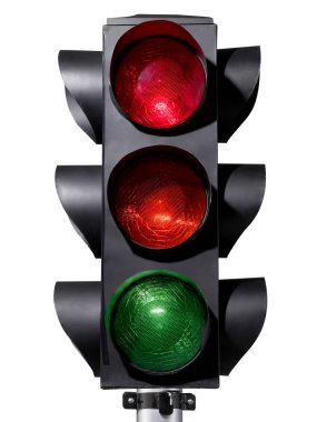 Beyaz arkaplanda trafik ışığı izole edildi