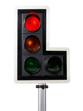 Beyaz arkaplanda trafik ışığı izole edildi