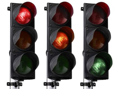 Beyaz arkaplanda trafik ışığı izole edildi