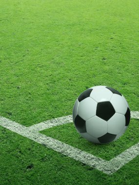 Köşe başında futbol topu ve futbol sahası, futbol sahası, arka plan dokusu