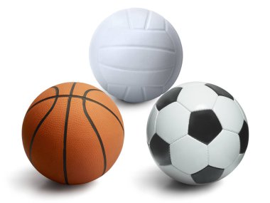  Voleybol. top ve basketbol beyaz arka planda izole edilmiş