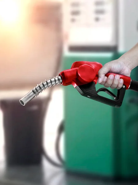 Man Holding Fuel Nozzle Gas Station — Stock Photo, Image