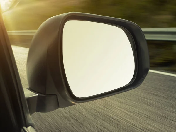 Ver Espelhos Carros Pôr Sol Paisagem Turva — Fotografia de Stock