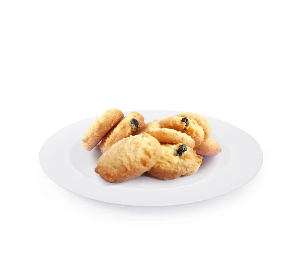 Biscoitos Manteiga Placa Isolada Fundo Branco — Fotografia de Stock