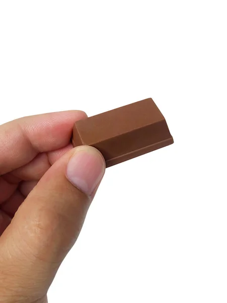 Hand Halten Schokolade Isoliert Auf Weißem Hintergrund — Stockfoto