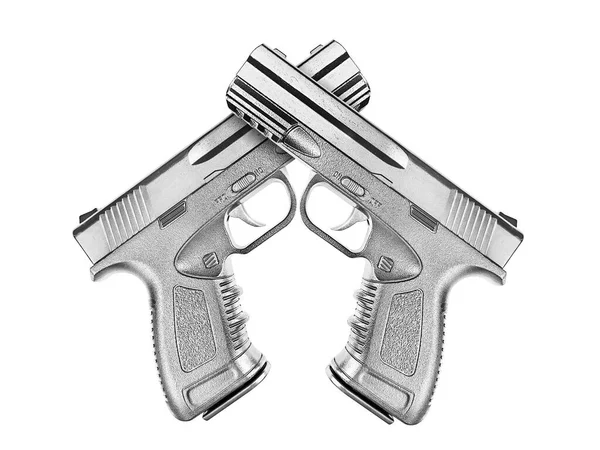 Pistole Stříbrný Kov Izolované Bílém Pozadí — Stock fotografie