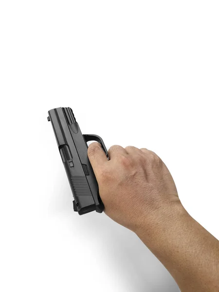 Ręce Trzymające Pistolet Odizolowane Białym Tle — Zdjęcie stockowe