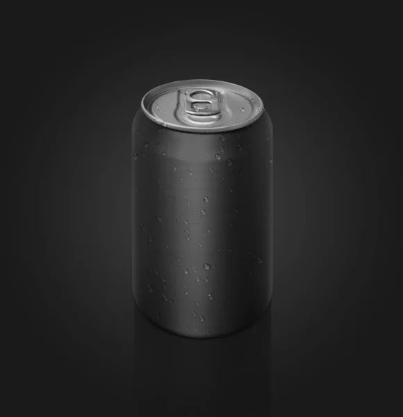 Aluminium Schwarze Getränkedose Auf Schwarzem Hintergrund Für Design — Stockfoto