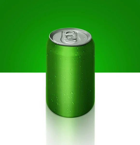 Aluminium Grön Läsk Burk Grön Och Vit Bakgrund För Design — Stockfoto