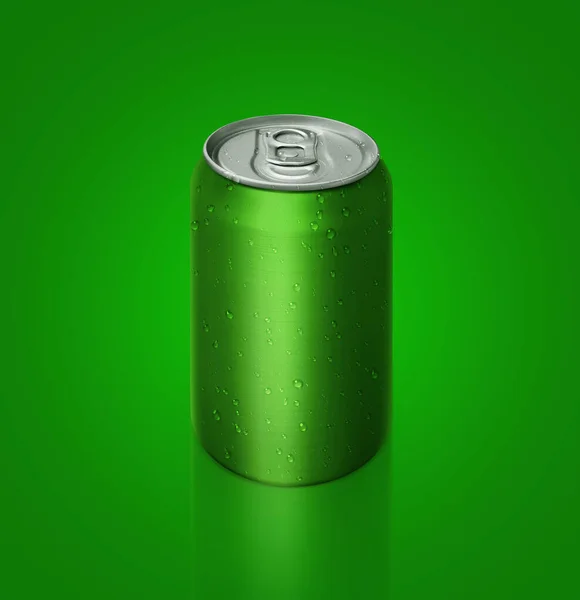 Aluminio Lata Refresco Verde Sobre Fondo Verde Para Diseño —  Fotos de Stock