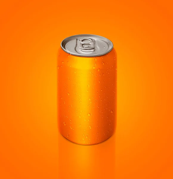 Canette Soda Orange Aluminium Sur Fond Orange Pour Conception — Photo