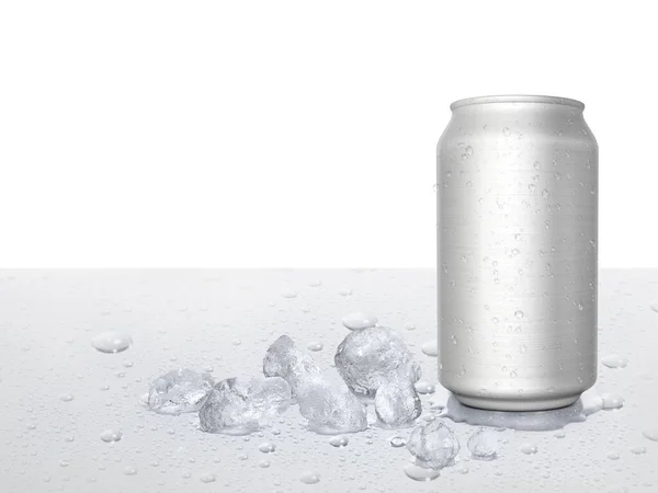 Latas Bebidas Cubitos Hielo Sobre Fondo Blanco —  Fotos de Stock